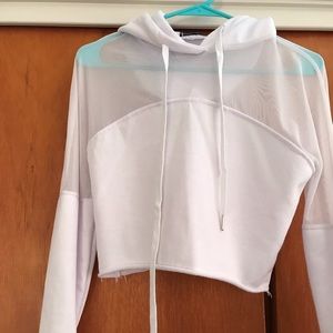 White mesh crop hoodie